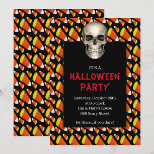 Gothic Skull Candy Corn Halloween-Party Einladung