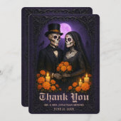 Gothic Skull Candy Couple Wedding Thank You Dankeskarte (Vorne/Hinten)