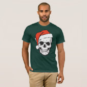 Gothic Skull Christmas mit Weihnachtsmannmütze Gra T-Shirt (Vorne ganz)
