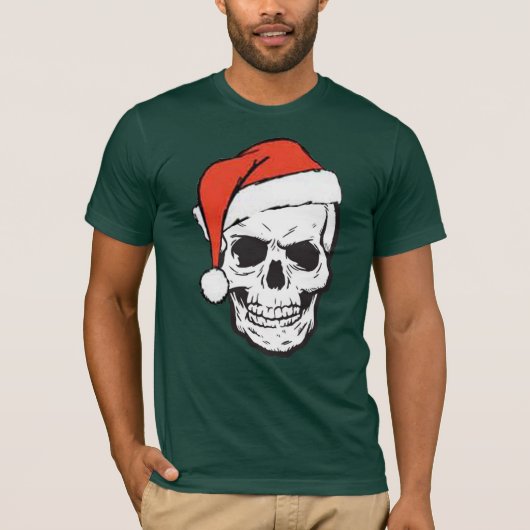 Gothic Skull Christmas mit Weihnachtsmannmütze Gra T-Shirt (Vorderseite)