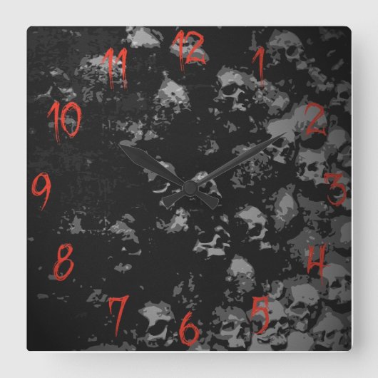 Gothic Skull Clock Quadratische Wanduhr (Vorderseite)