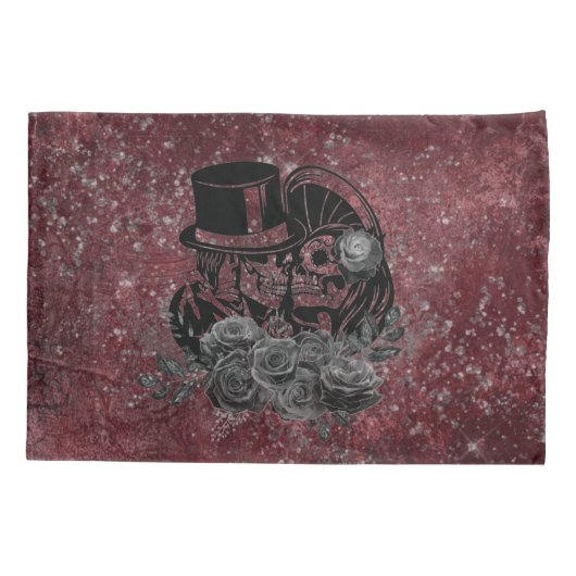 Gothic Skull Couple And Black Roses Eternal Love  Kissenbezug (Rückseite)