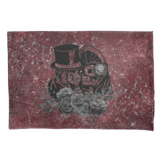 Gothic Skull Couple And Black Roses Eternal Love Kissenbezug