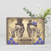Gothic Skull Couple Day of the Dead Wedding Einlad Einladung (Stehend Vorderseite)