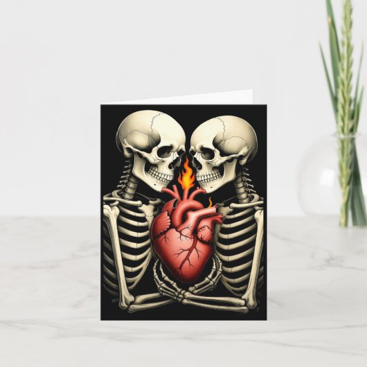 Gothic Skull Couple Flaming Heart Dark Romance Sty Karte (Vorderseite)