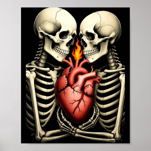 Gothic Skull Couple Flaming Heart Dark Romance Sty Poster (Vorne)