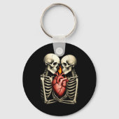 Gothic Skull Couple Flaming Heart Dark Romance Sty Schlüsselanhänger (Vorderseite)