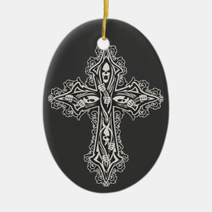Gothic Skull Cross Keramik Ornament