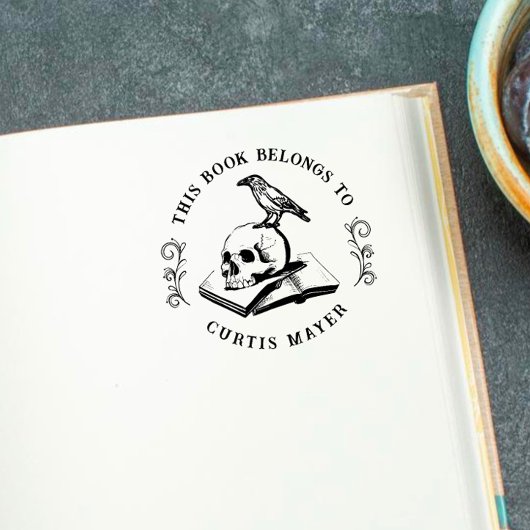 Gothic Skull & Crow 'from the Library' Briefmarke Permastempel