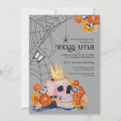 Gothic Skull Crown Butterfells BlumenHalloween Einladung (Vorderseite)