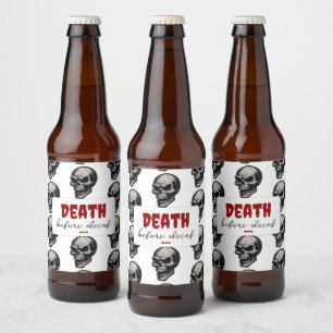 Gothic Skull "Death Before Decaf" Spooky Funny - Bierflaschenetikett