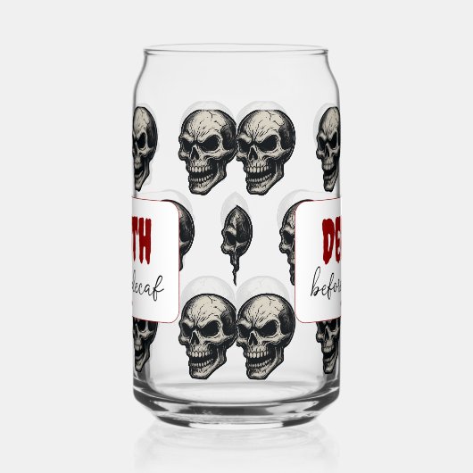 Gothic Skull "Death Before Decaf" | Spooky Funny - Dosenglas (Rechts)