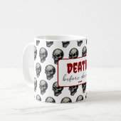 Gothic Skull "Death Before Decaf" | Spooky Funny - Kaffeetasse (Vorderseite Links)