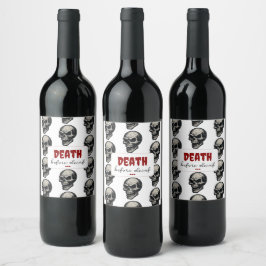 Gothic Skull "Death Before Decaf" | Spooky Funny - Weinetikett