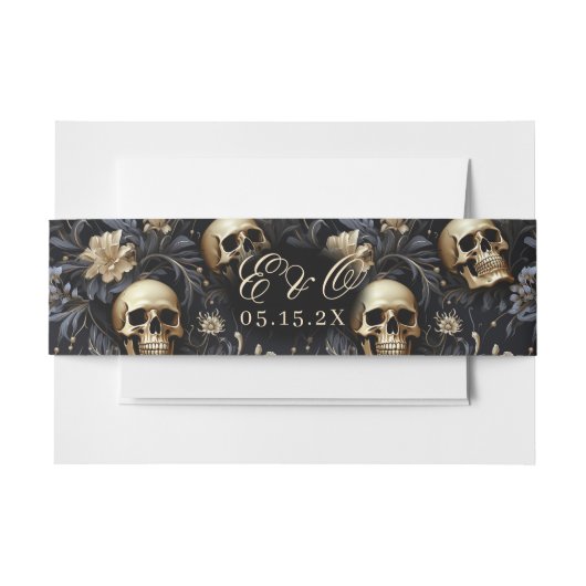 Gothic Skull Elegante Floral Gold Hochzeit Einladungsbanderole (Vorderseite Beispiel)