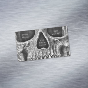 Gothic Skull Face Black and White Tattoo Shop Magnetische Visitenkarte