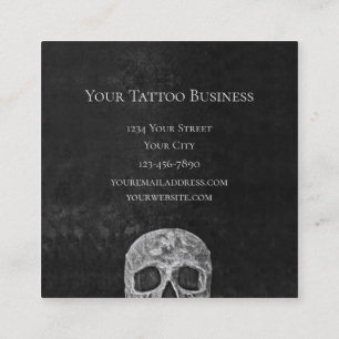 Gothic Skull Face Black and White Tattoo Shop Quadratische Visitenkarte