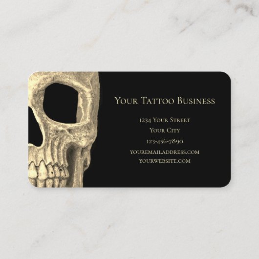 Gothic Skull Face Black Beige Tattoo Shop Visitenkarte (Rückseite)