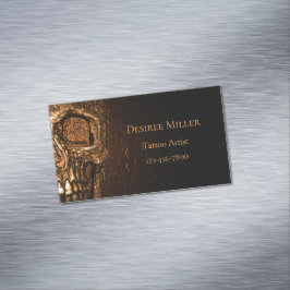 Gothic Skull Face Glows Gold Black Tattoo Shop Magnetische Visitenkarte