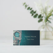 Gothic Skull Face glühend Aquamarin grüner Tattoo Visitenkarte (Stehend Vorderseite)