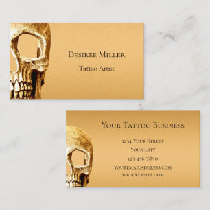 Gothic Skull Face Gold White Tattoo Shop Visitenkarte