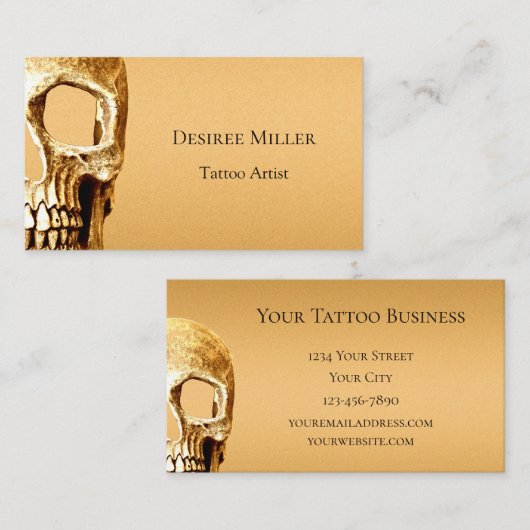 Gothic Skull Face Gold White Tattoo Shop Visitenkarte (Vorne/Hinten)