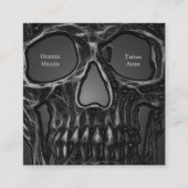 Gothic Skull Face Gray Metallic Cool Tattoo Shop Quadratische Visitenkarte (Vorderseite)