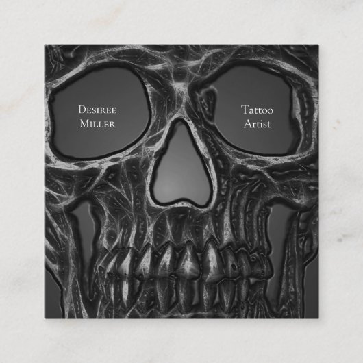 Gothic Skull Face Gray Metallic Cool Tattoo Shop Quadratische Visitenkarte (Vorderseite)
