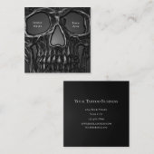 Gothic Skull Face Gray Metallic Cool Tattoo Shop Quadratische Visitenkarte (Vorne/Hinten)