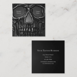 Gothic Skull Face Gray Metallic Cool Tattoo Shop Quadratische Visitenkarte