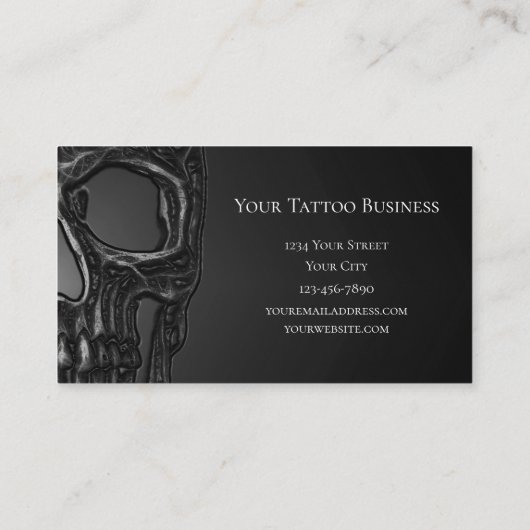 Gothic Skull Face Gray Metallic Cool Tattoo Shop Visitenkarte (Rückseite)