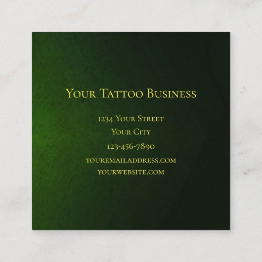 Gothic Skull Face Green Neon Metallic Tattoo Shop Quadratische Visitenkarte (Rückseite)