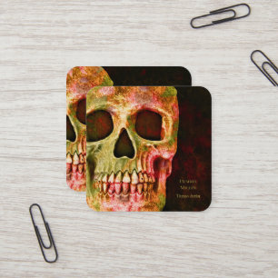 Gothic Skull Face Red Green Tattoo Shop Quadratische Visitenkarte