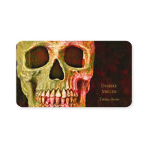 Gothic Skull Face Red Green Tattoo Shop