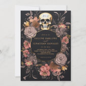 Gothic Skull Floral Black Wedding Einladung (Vorderseite)