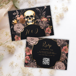 Gothic Skull Floral QR Code Hochzeit RSVP Karte