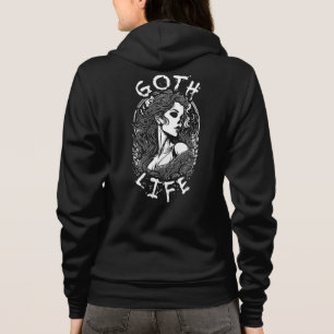 Gothic Skull Girl Portrait and Quote - Goth Life Hoodie