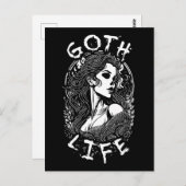 Gothic Skull Girl Portrait and Quote - Goth Life Postkarte (Vorne/Hinten)