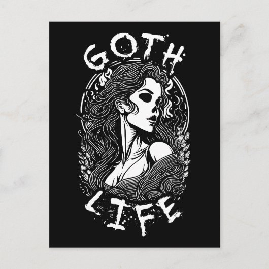 Gothic Skull Girl Portrait and Quote - Goth Life Postkarte (Vorderseite)