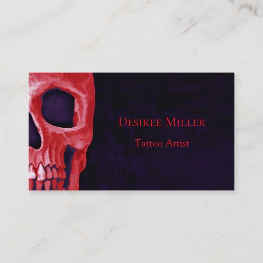 Gothic Skull Girly Metallic Red Lila Tattoo Shop Visitenkarte (Vorderseite)