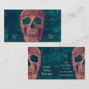 Gothic Skull Green Aquamarin Brown Texture Tattoo Visitenkarte
