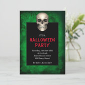 Gothic Skull Green Grunge Halloween-Party Einladung (Stehend Vorderseite)