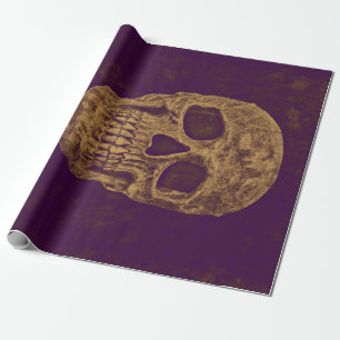 Gothic Skull Grunge Gold Lila Cooles Monogramm Geschenkpapier