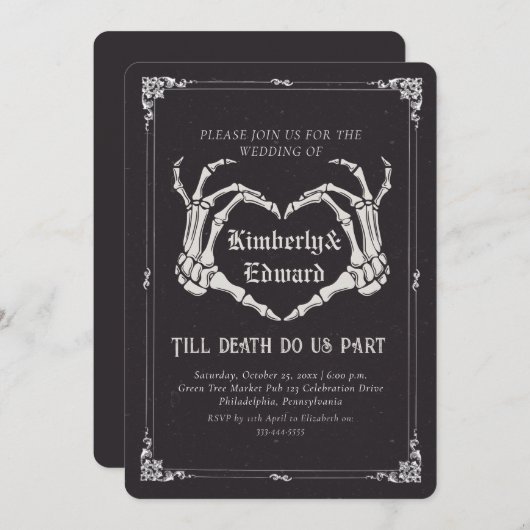 Gothic Skull Hallowedding Retro Hochzeit Einladung (Vorne/Hinten)