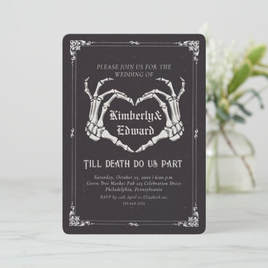 Gothic Skull Hallowedding Retro Hochzeit Einladung (Stehend Vorderseite)