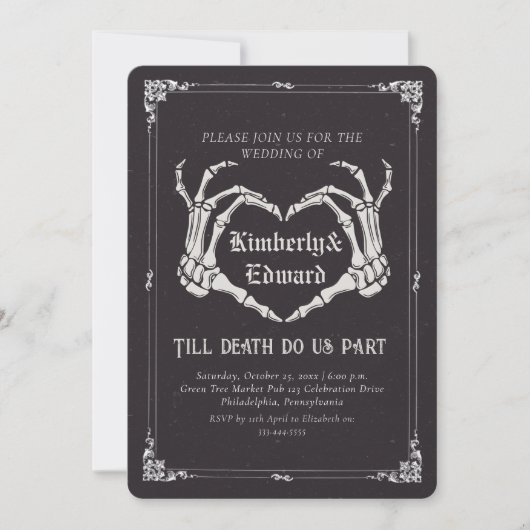 Gothic Skull Hallowedding Retro Hochzeit Einladung (Vorderseite)