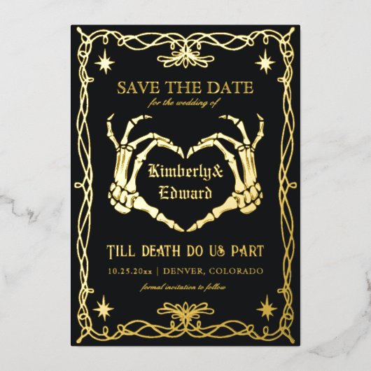 Gothic Skull Hallowedding Retro Save the Date Folieneinladung (Vorderseite)