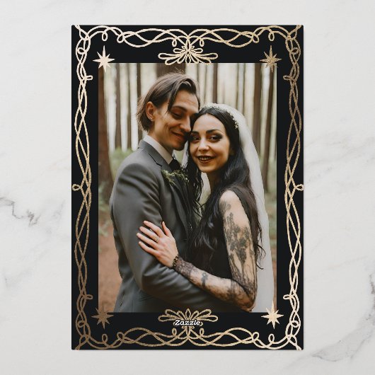 Gothic Skull Hallowedding Retro Save the Date Folieneinladung (Rückseite)