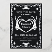Gothic Skull Hallowedding Retro Save the Date Folieneinladung (Vorderseite)