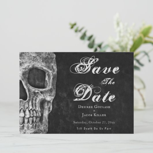 Gothic Skull Hallowedding Save the Date (Stehend Vorderseite)